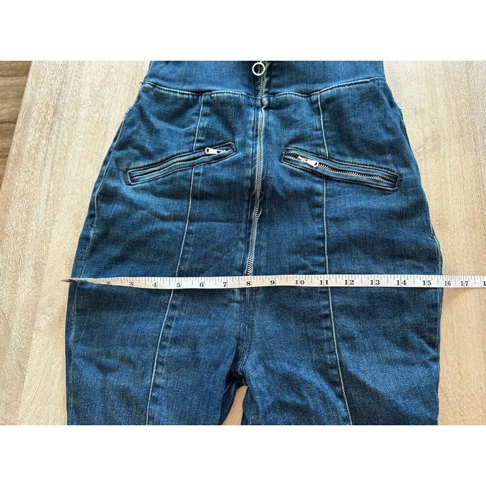 Anthropologie Pilcro Demilune Ski Suit Denim Jumpsuit Flare Dark Wash Size 25 - Picture 8 of 10